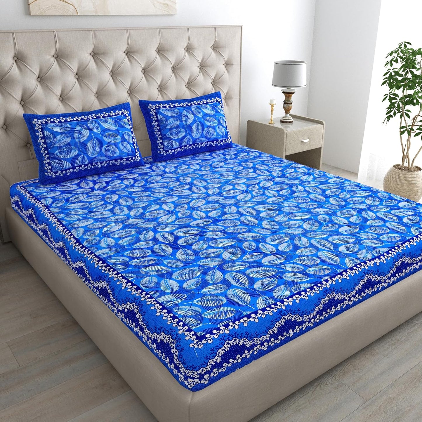 Jaipuri Cotton Double  Flat Bedsheet  With 2 Pillow Cover