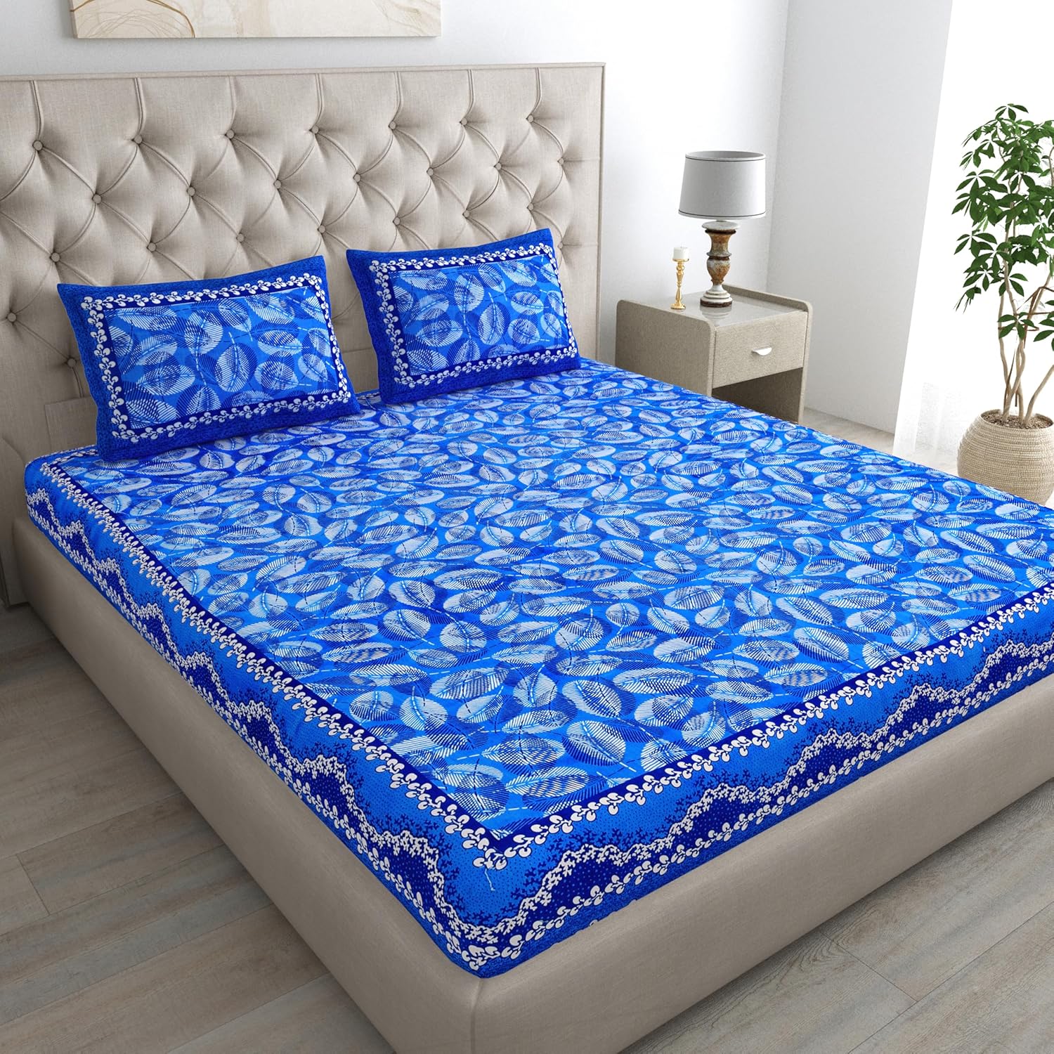 Jaipuri Cotton Double  Flat Bedsheet  With 2 Pillow Cover