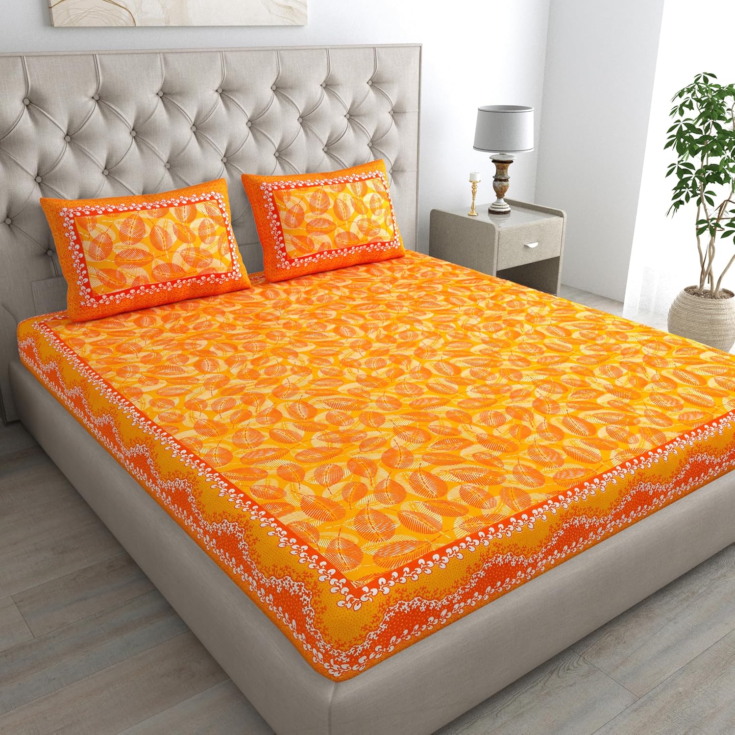 Jaipuri Cotton Double  Flat Bedsheet  With 2 Pillow Cover