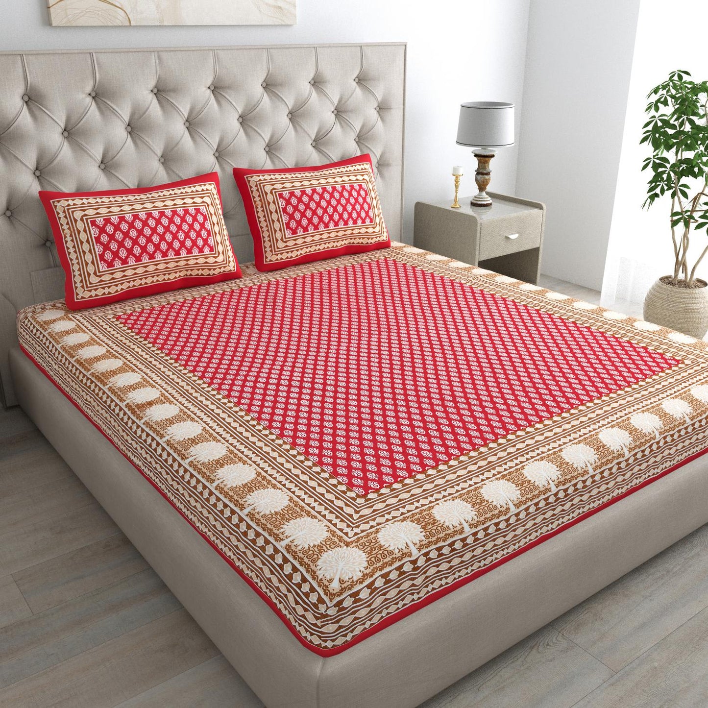 Jaipuri Cotton Double  Flat Bedsheet  With 2 Pillow Cover