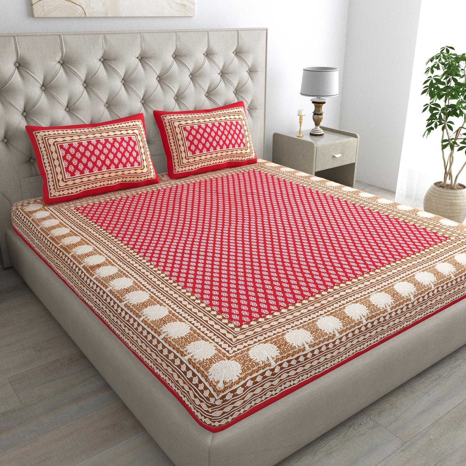 Jaipuri Cotton Double  Flat Bedsheet  With 2 Pillow Cover