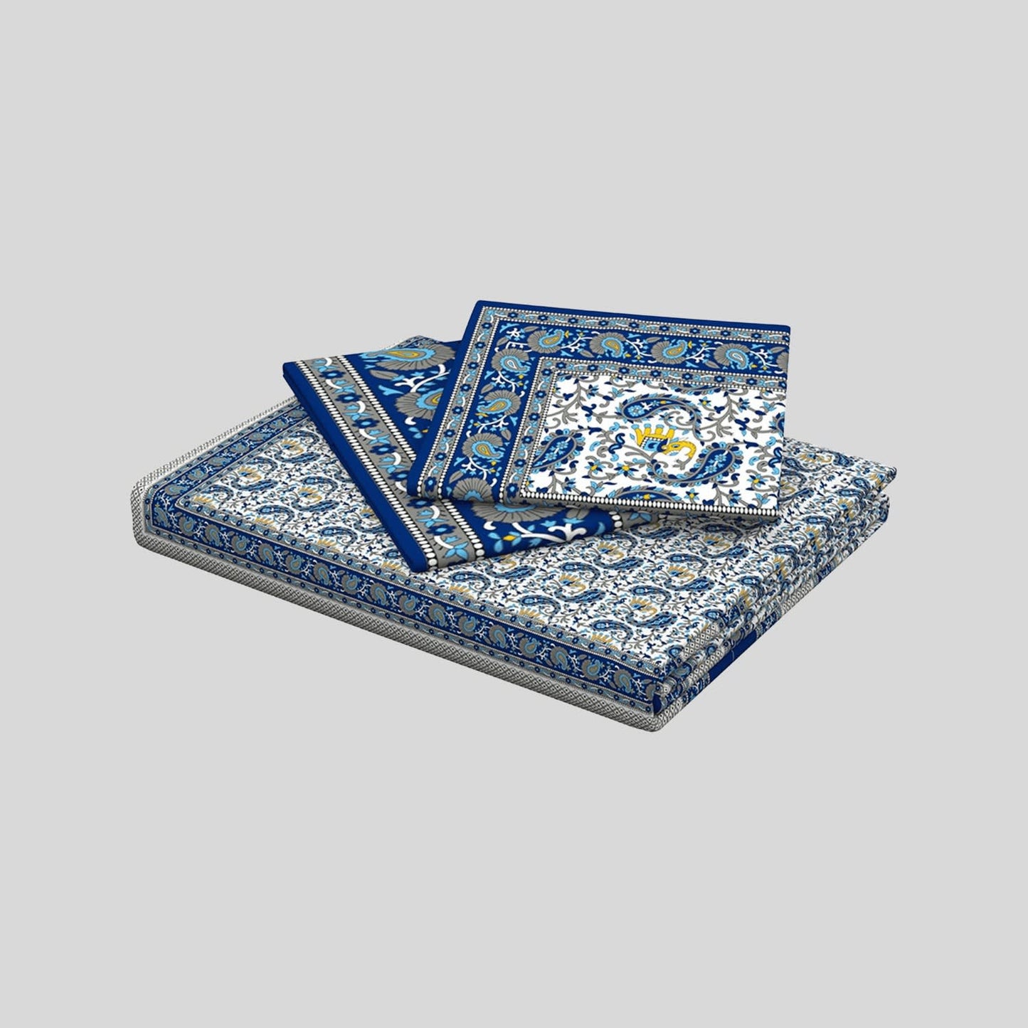 Rajasthani Jaipuri Traditional Double Bed Bedsheet with 2 Pillow Covers - ( Blue)