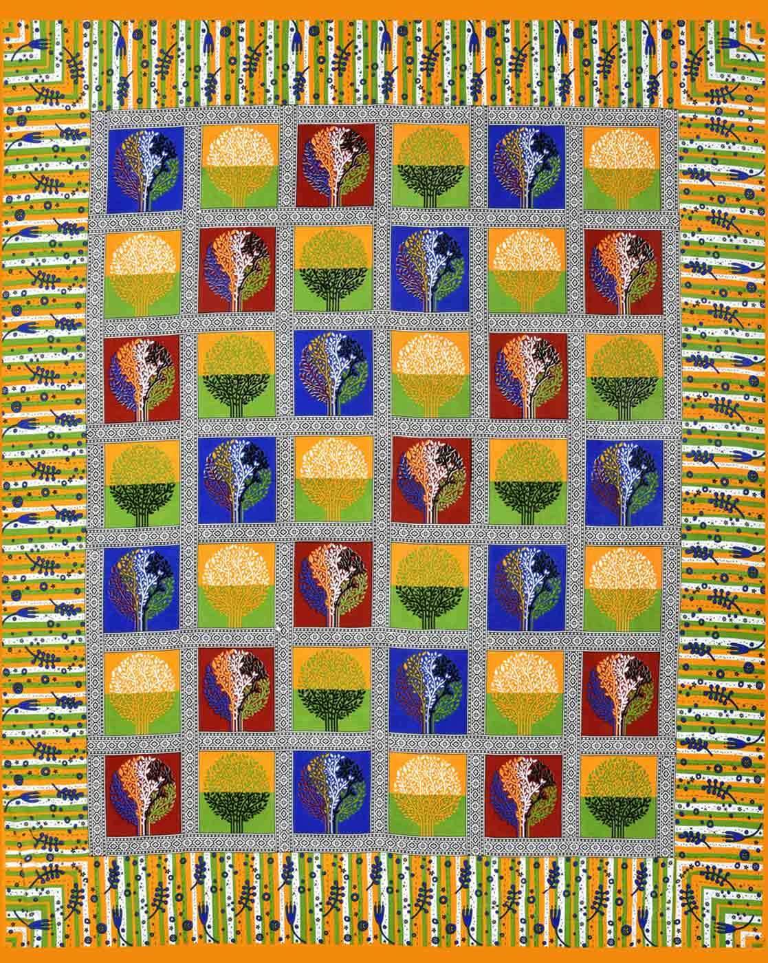 Rajasthani Jaipuri Traditional Double Bed Bedsheet with 2 Pillow Covers - ( Yellow)