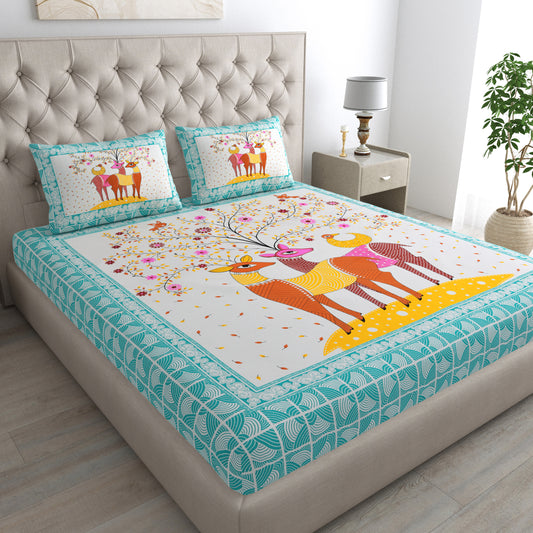 Rajasthani Jaipuri Traditional Double Bed Bedsheet with 2 Pillow Covers