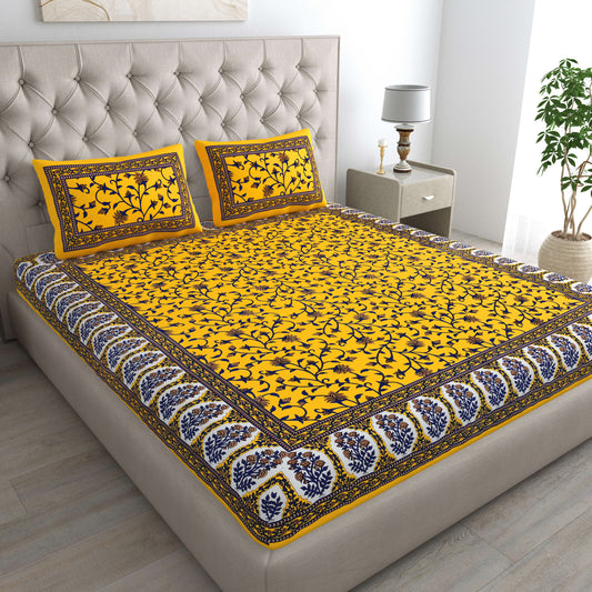 Rajasthani Jaipuri Traditional Double Bed Bedsheet with 2 Pillow Covers