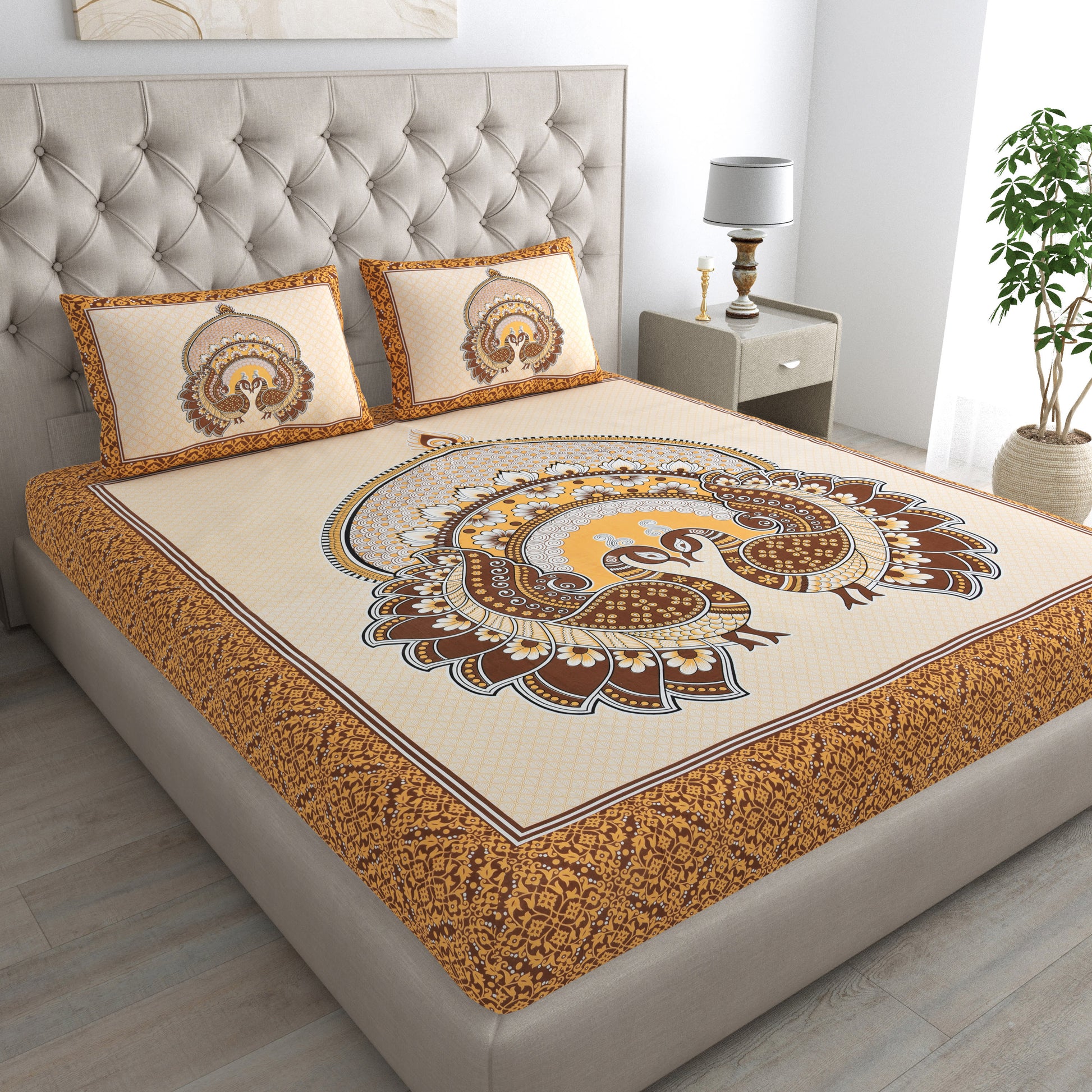 Rajasthani Jaipuri Traditional Double Bed Bedsheet with 2 Pillow Covers