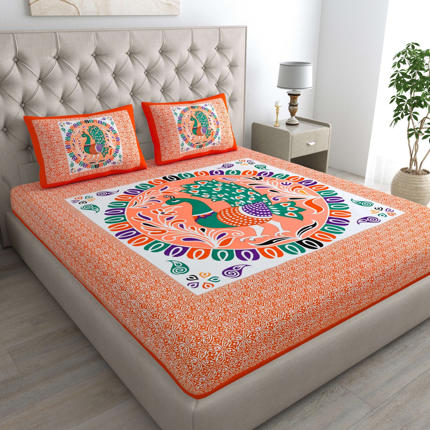 Rajasthani Jaipuri Traditional Double Bed Bedsheet with 2 Pillow Covers