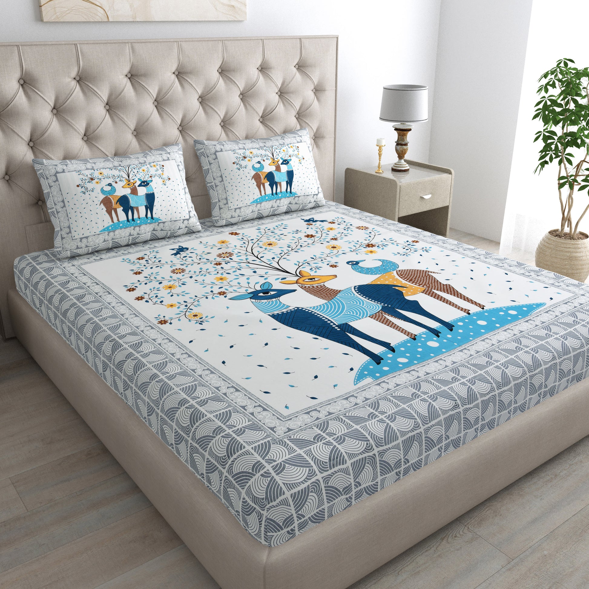 Rajasthani Jaipuri Traditional Double Bed Bedsheet with 2 Pillow Covers