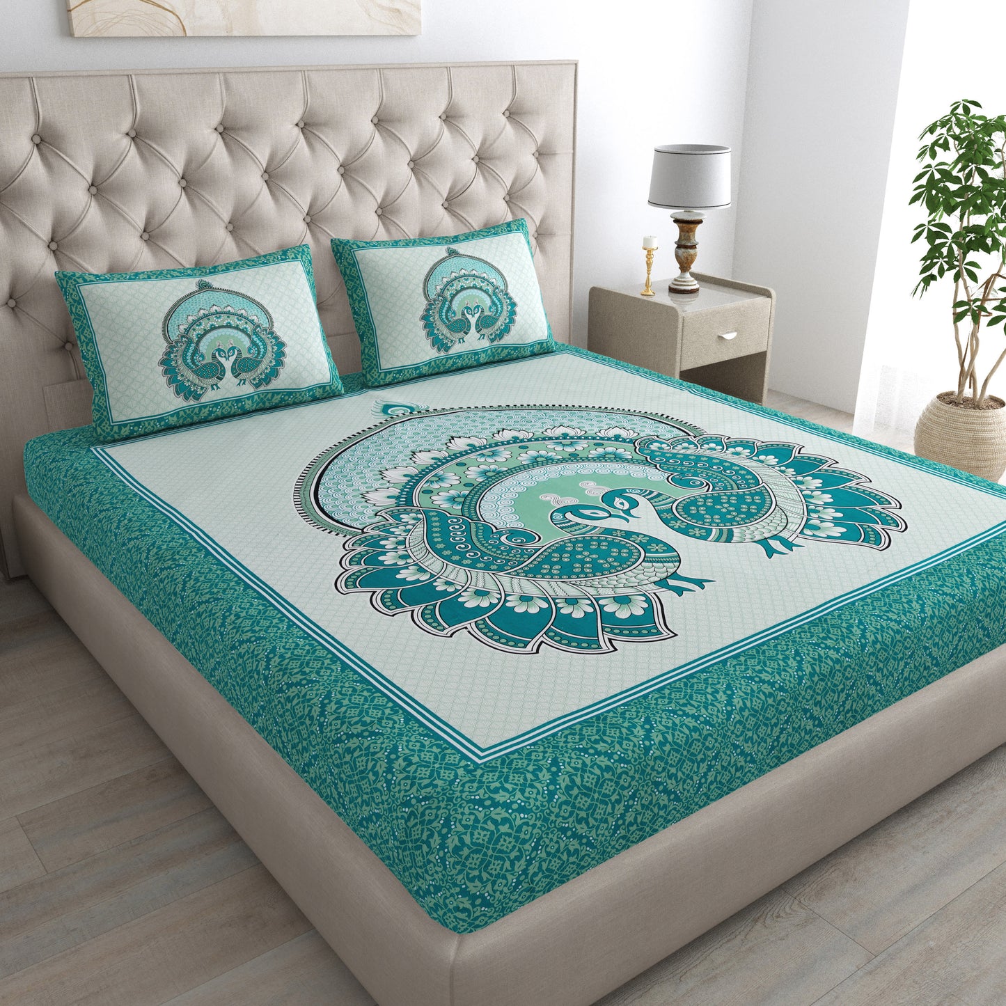 Rajasthani Jaipuri Traditional Double Bed Bedsheet with 2 Pillow Covers