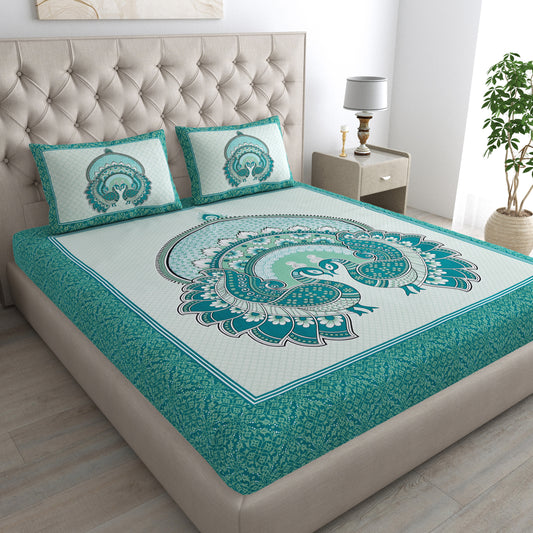 Rajasthani Jaipuri Traditional Double Bed Bedsheet with 2 Pillow Covers
