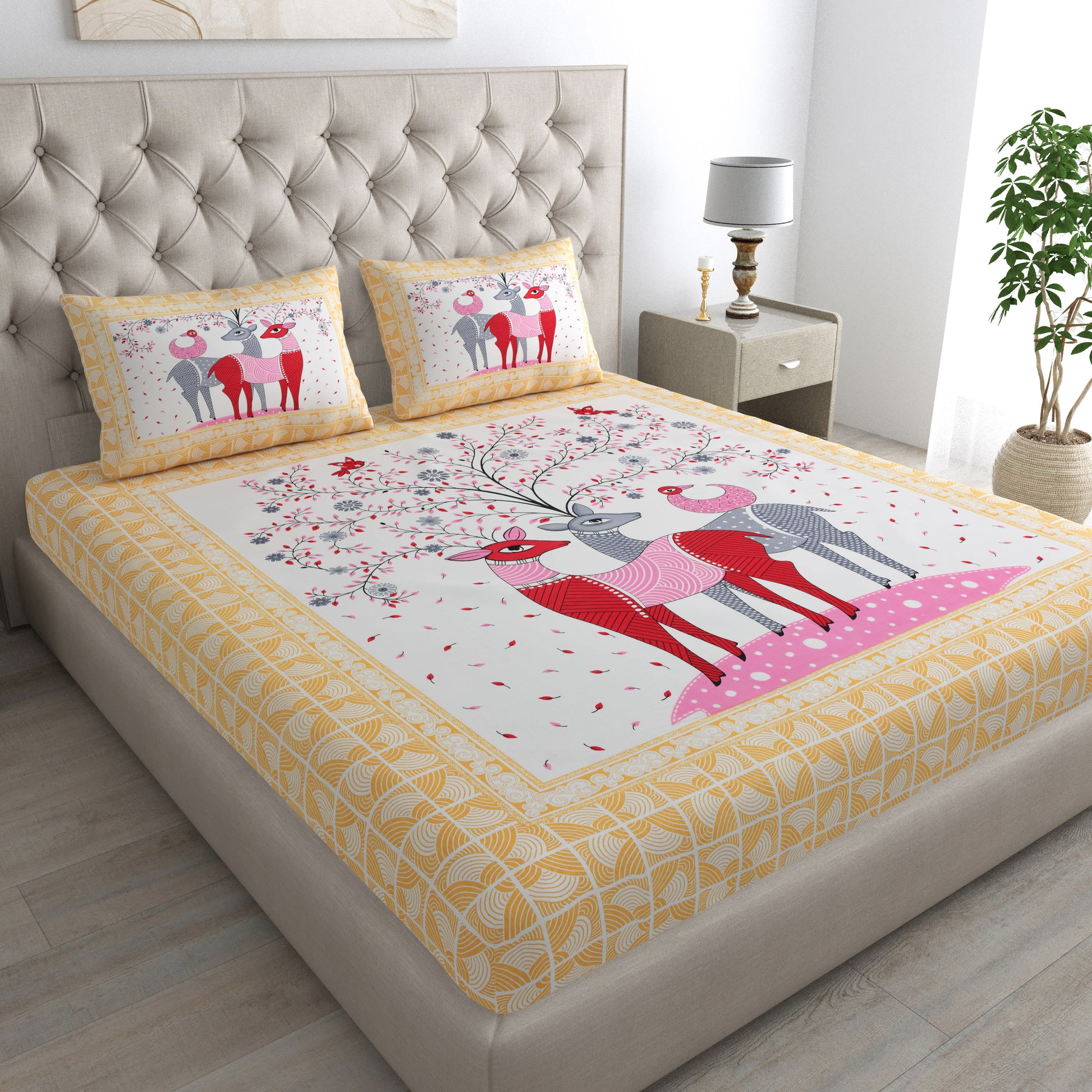 Rajasthani Jaipuri Traditional Double Bed Bedsheet with 2 Pillow Covers
