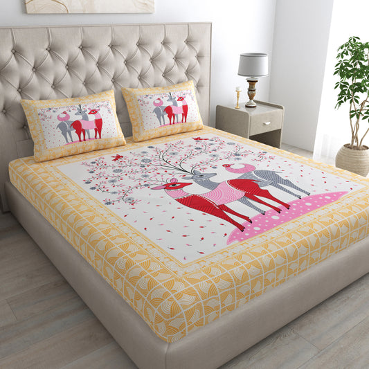 Rajasthani Jaipuri Traditional Double Bed Bedsheet with 2 Pillow Covers