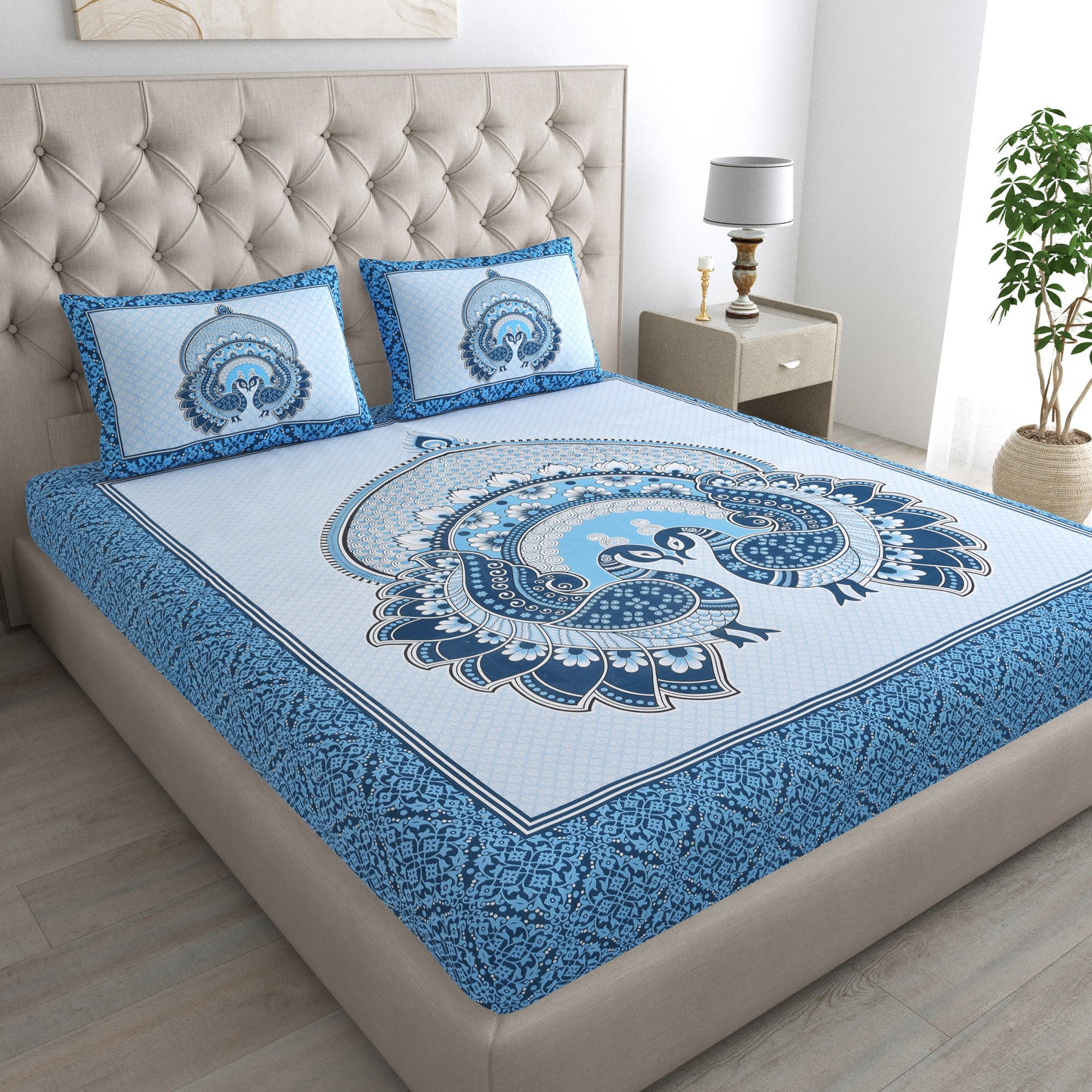 Rajasthani Jaipuri Traditional Double Bed Bedsheet with 2 Pillow Covers