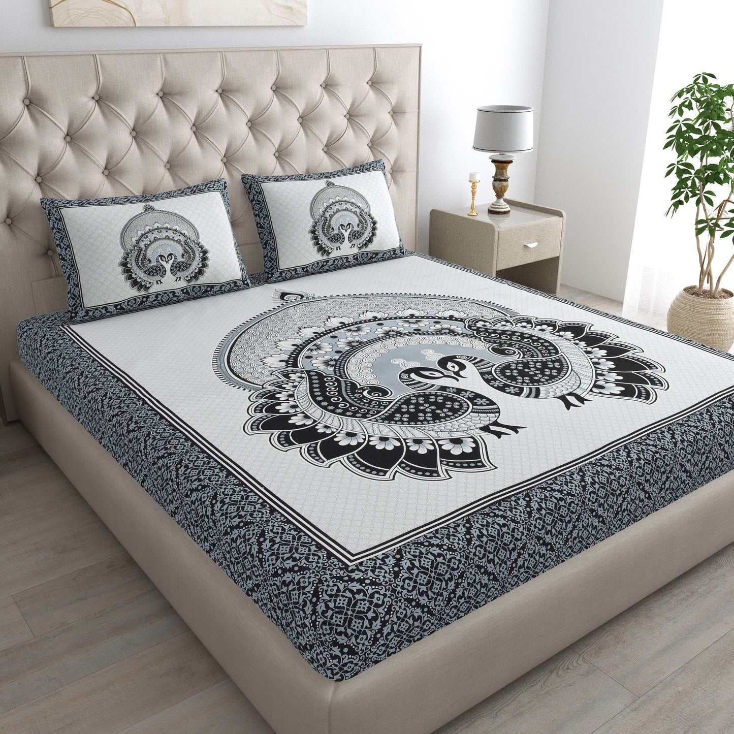 Rajasthani Jaipuri Traditional Double Bed Bedsheet with 2 Pillow Covers