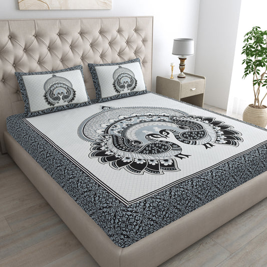 Rajasthani Jaipuri Traditional Double Bed Bedsheet with 2 Pillow Covers