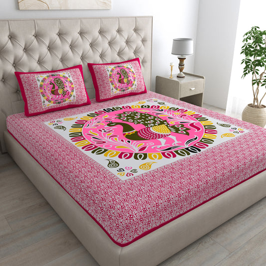 Rajasthani Jaipuri Traditional Double Bed Bedsheet with 2 Pillow Covers
