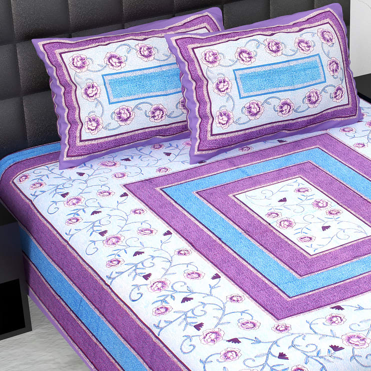 Rajasthani Jaipuri Traditional Double Bed Bedsheet with 2 Pillow Covers
