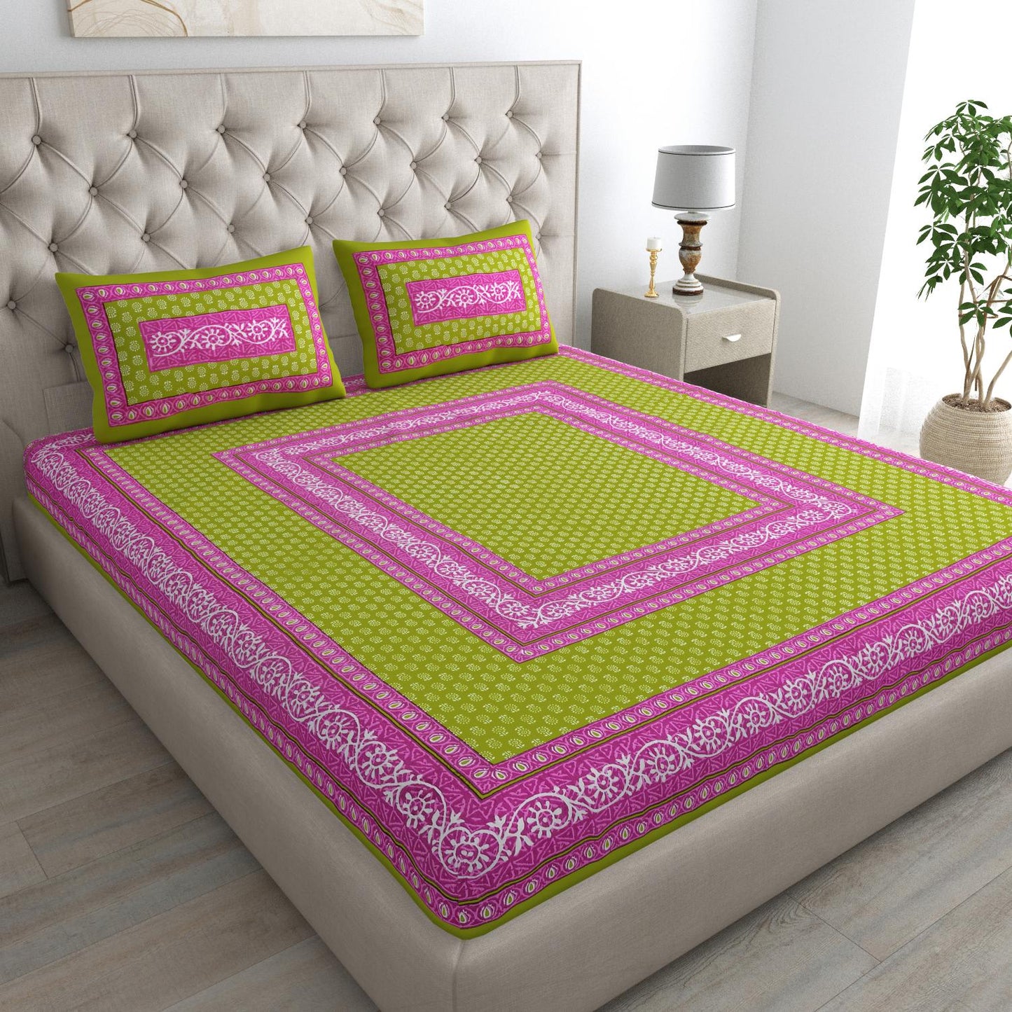 Rajasthani Jaipuri Traditional Double Bed Bedsheet with 2 Pillow Covers