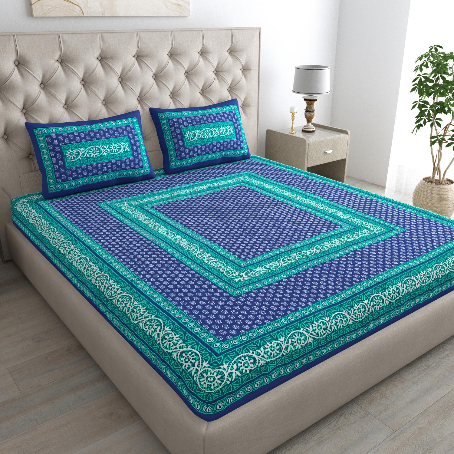 Rajasthani Jaipuri Traditional Double Bed Bedsheet with 2 Pillow Covers