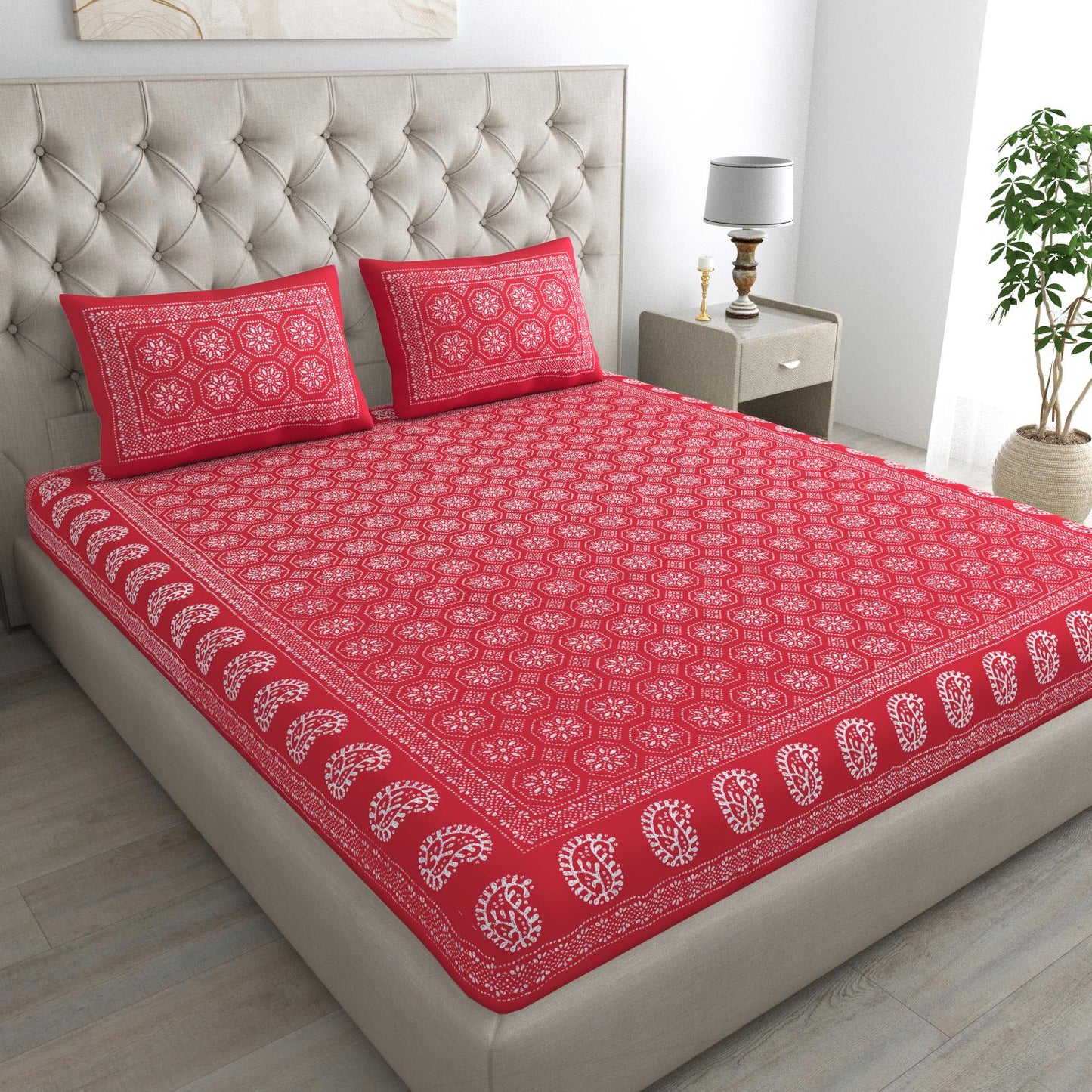Rajasthani Jaipuri Traditional Double Bed Bedsheet with 2 Pillow Covers