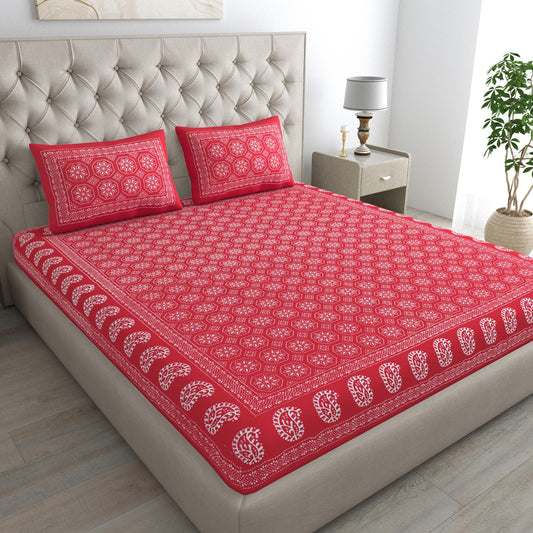 Rajasthani Jaipuri Traditional Double Bed Bedsheet with 2 Pillow Covers