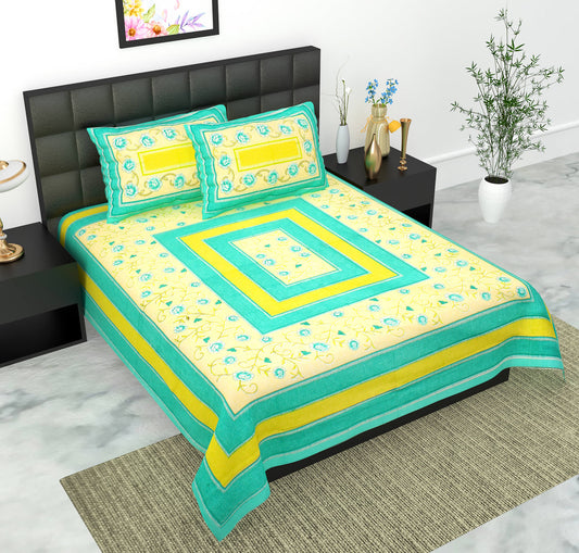 Rajasthani Jaipuri Traditional Double Bed Bedsheet with 2 Pillow Covers
