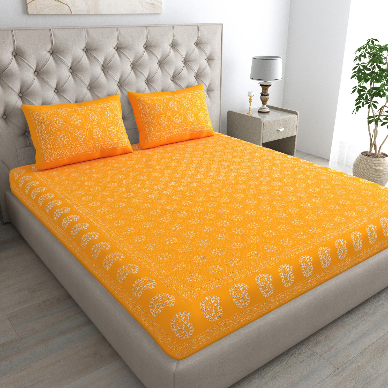 Rajasthani Jaipuri Traditional Double Bed Bedsheet with 2 Pillow Covers