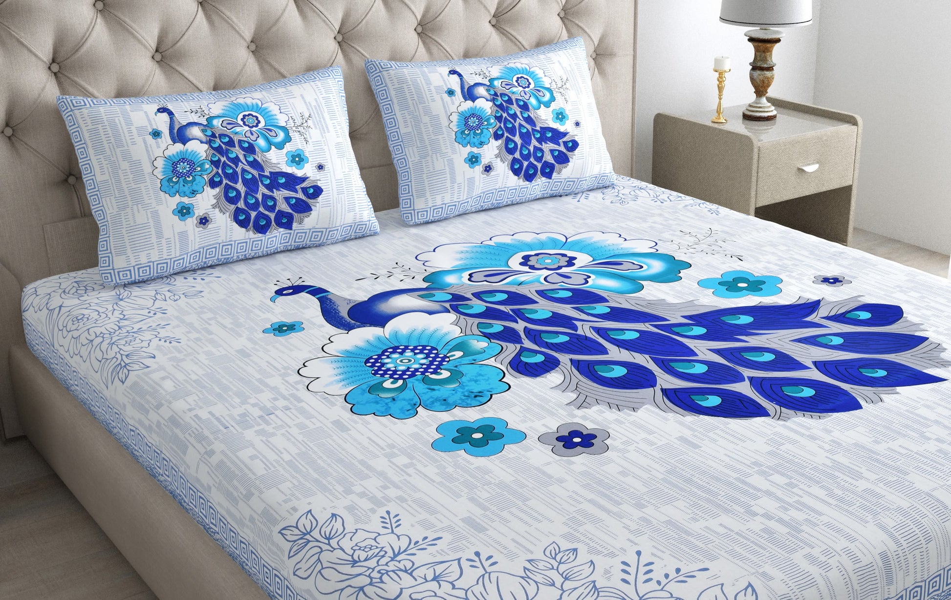 Rajasthani Jaipuri Traditional Double Bed Bedsheet with 2 Pillow Covers