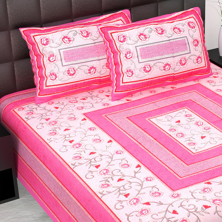 Rajasthani Jaipuri Traditional Double Bed Bedsheet with 2 Pillow Covers