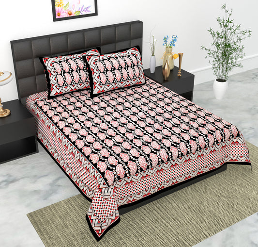 Rajasthani Jaipuri Traditional Double Bed Bedsheet with 2 Pillow Covers