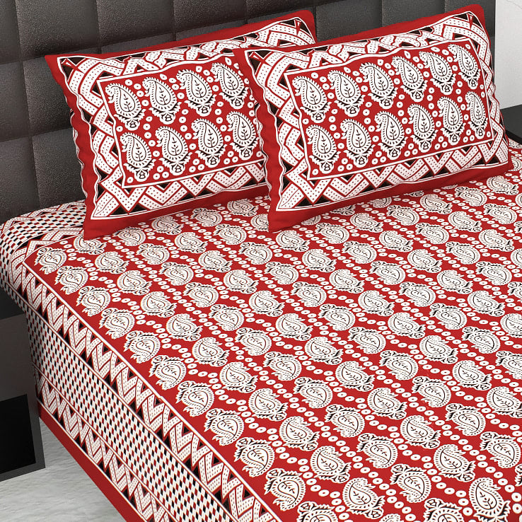 Rajasthani Jaipuri Traditional Double Bed Bedsheet with 2 Pillow Covers