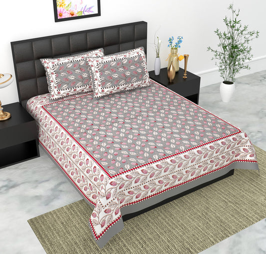 Rajasthani Jaipuri Traditional Double Bed Bedsheet with 2 Pillow Covers