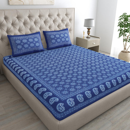 Rajasthani Jaipuri Traditional Double Bed Bedsheet with 2 Pillow Covers