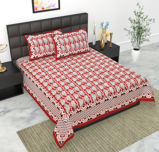 Rajasthani Jaipuri Traditional Double Bed Bedsheet with 2 Pillow Covers