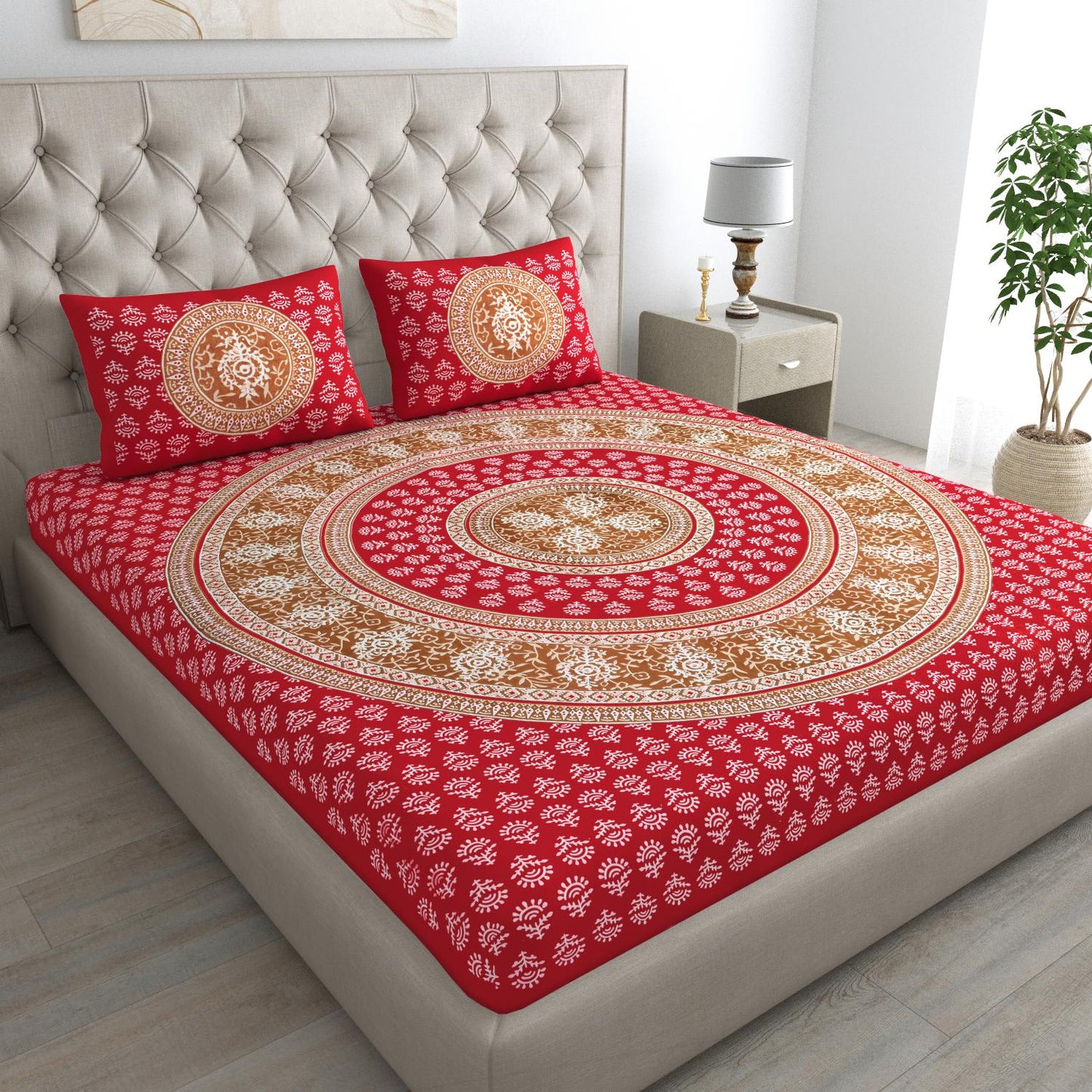 Rajasthani Jaipuri Traditional Double Bed Bedsheet with 2 Pillow Covers