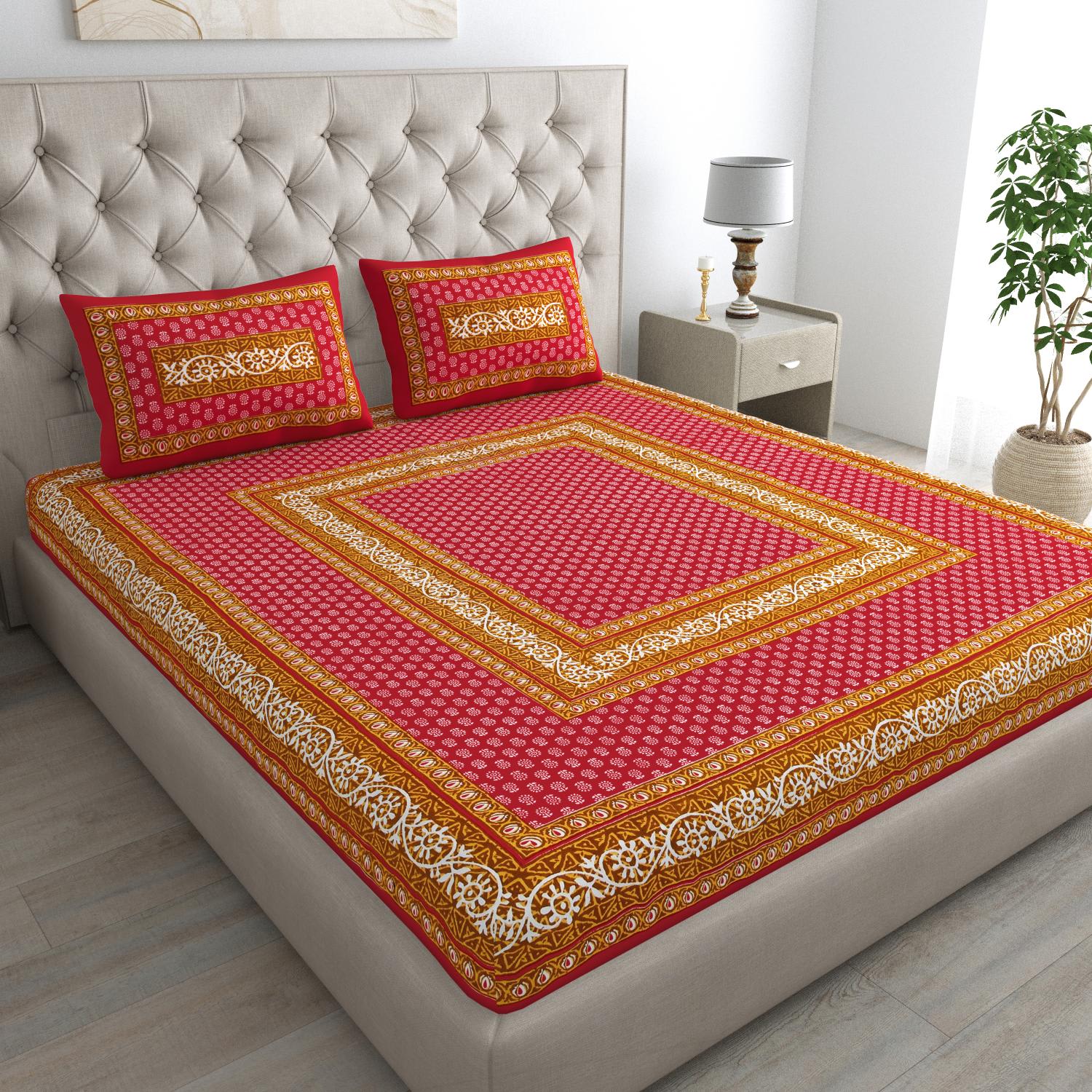 Rajasthani Jaipuri Traditional Double Bed Bedsheet with 2 Pillow Covers