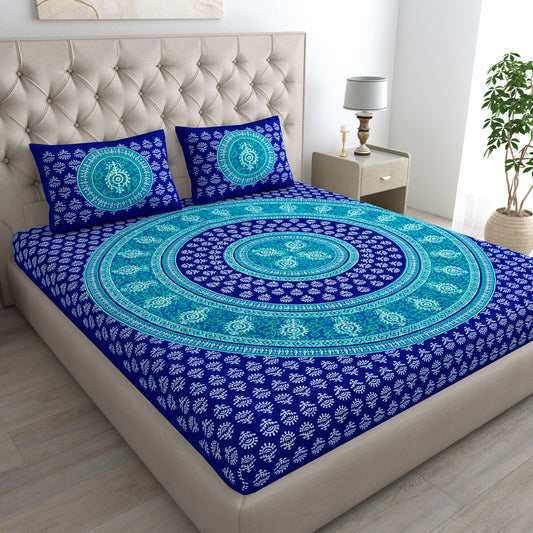 Rajasthani Jaipuri Traditional Double Bed Bedsheet with 2 Pillow Covers