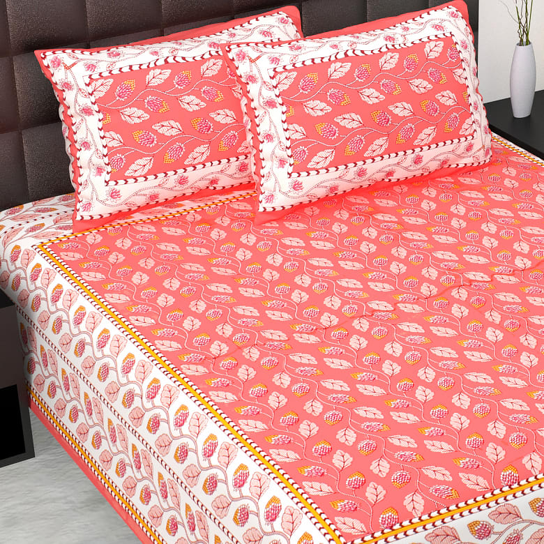 Rajasthani Jaipuri Traditional Double Bed Bedsheet with 2 Pillow Covers