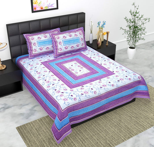 Rajasthani Jaipuri Traditional Double Bed Bedsheet with 2 Pillow Covers