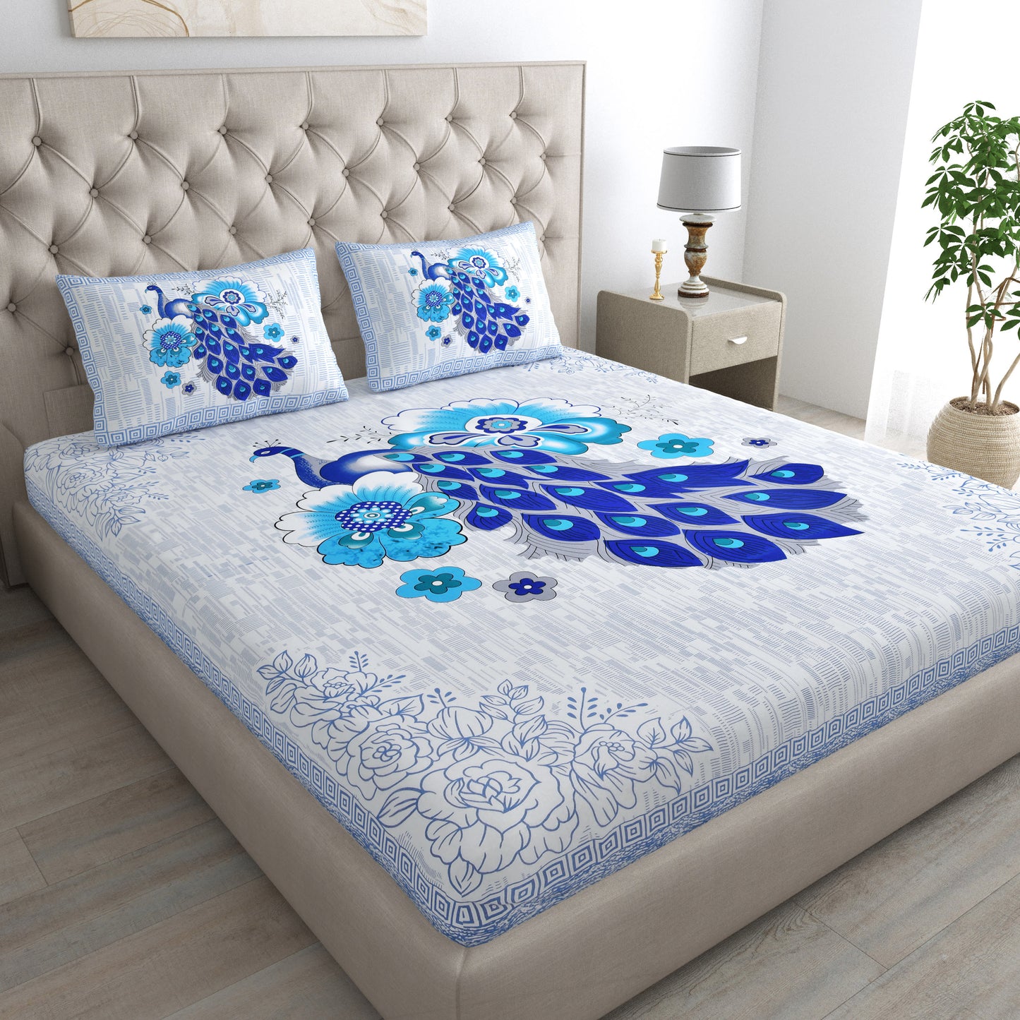 Rajasthani Jaipuri Traditional Double Bed Bedsheet with 2 Pillow Covers