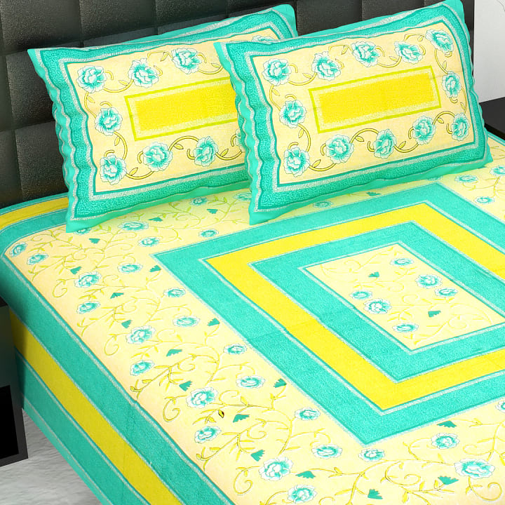 Rajasthani Jaipuri Traditional Double Bed Bedsheet with 2 Pillow Covers