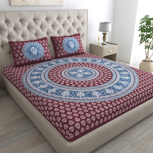 Rajasthani Jaipuri Traditional Double Bed Bedsheet with 2 Pillow Covers