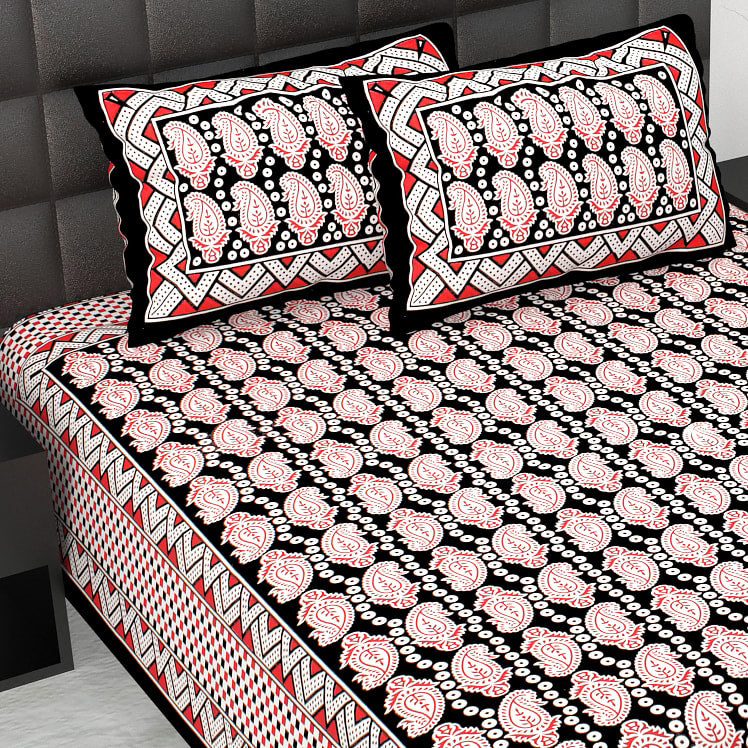 Rajasthani Jaipuri Traditional Double Bed Bedsheet with 2 Pillow Covers