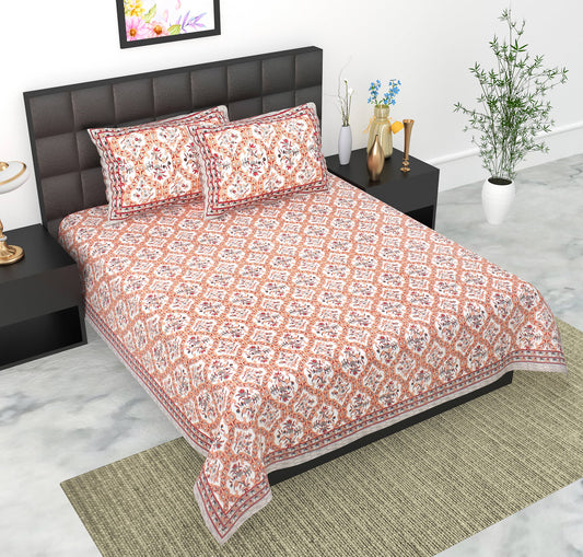 Rajasthani Jaipuri Traditional Double Bed Bedsheet with 2 Pillow Covers -(Red)