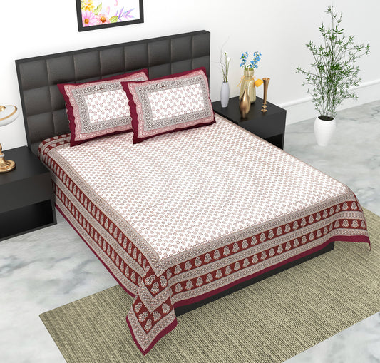 Rajasthani Jaipuri Traditional Double Bed Bedsheet with 2 Pillow Covers -(Red)