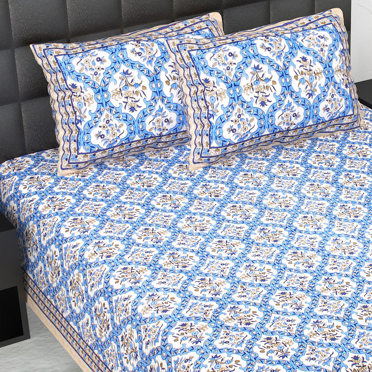 Rajasthani Jaipuri Traditional Double Bed Bedsheet with 2 Pillow Covers -(Red)
