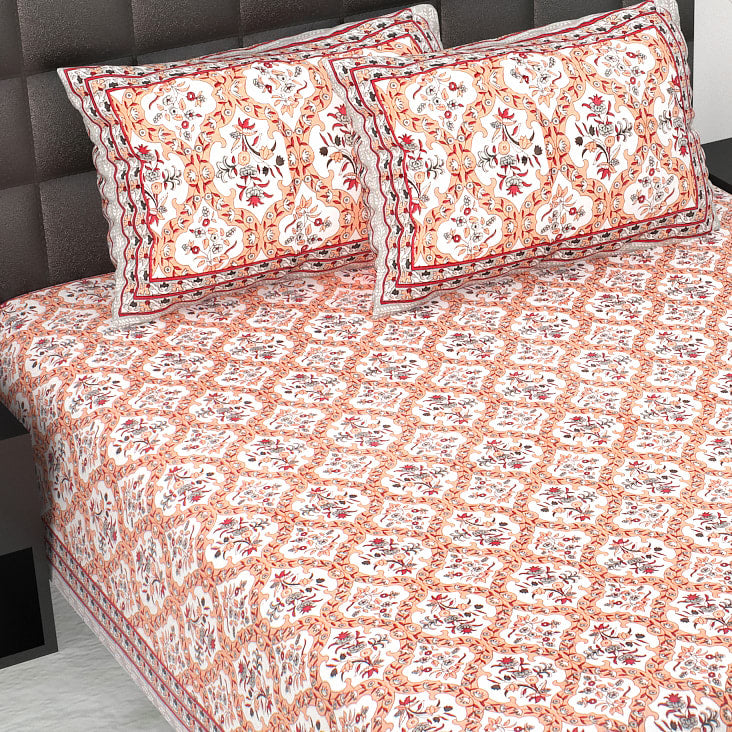 Rajasthani Jaipuri Traditional Double Bed Bedsheet with 2 Pillow Covers -(Red)