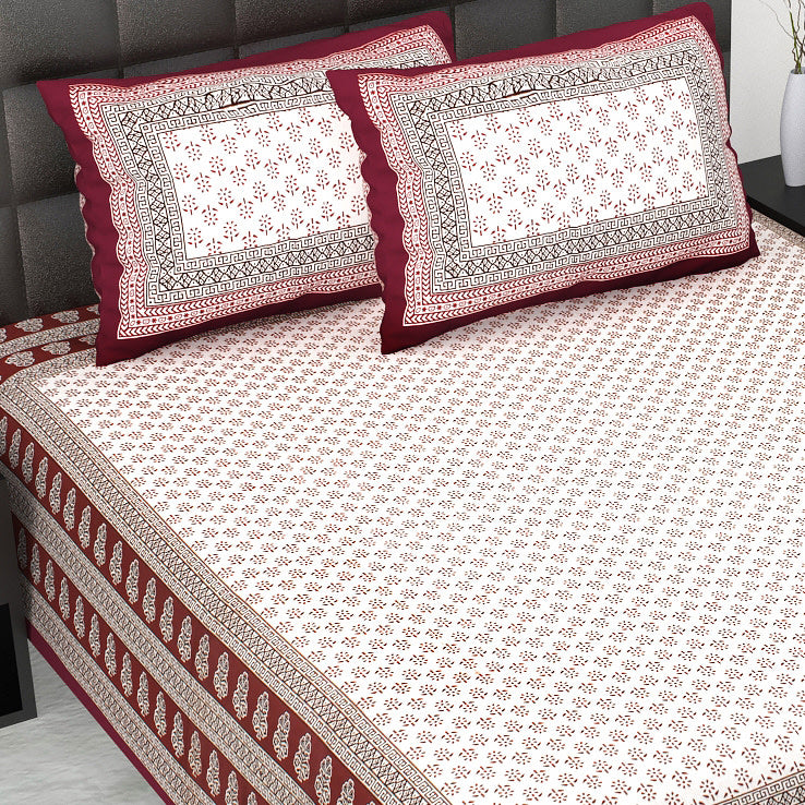 Rajasthani Jaipuri Traditional Double Bed Bedsheet with 2 Pillow Covers -(Red)