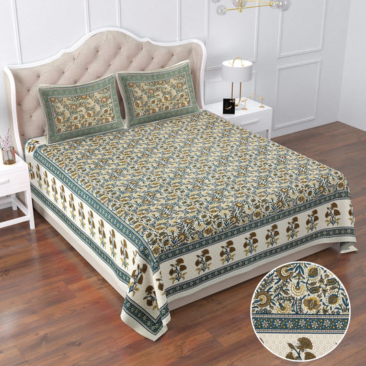 Rajasthani Jaipuri Traditional Double Bed Bedsheet with 2 Pillow Covers -