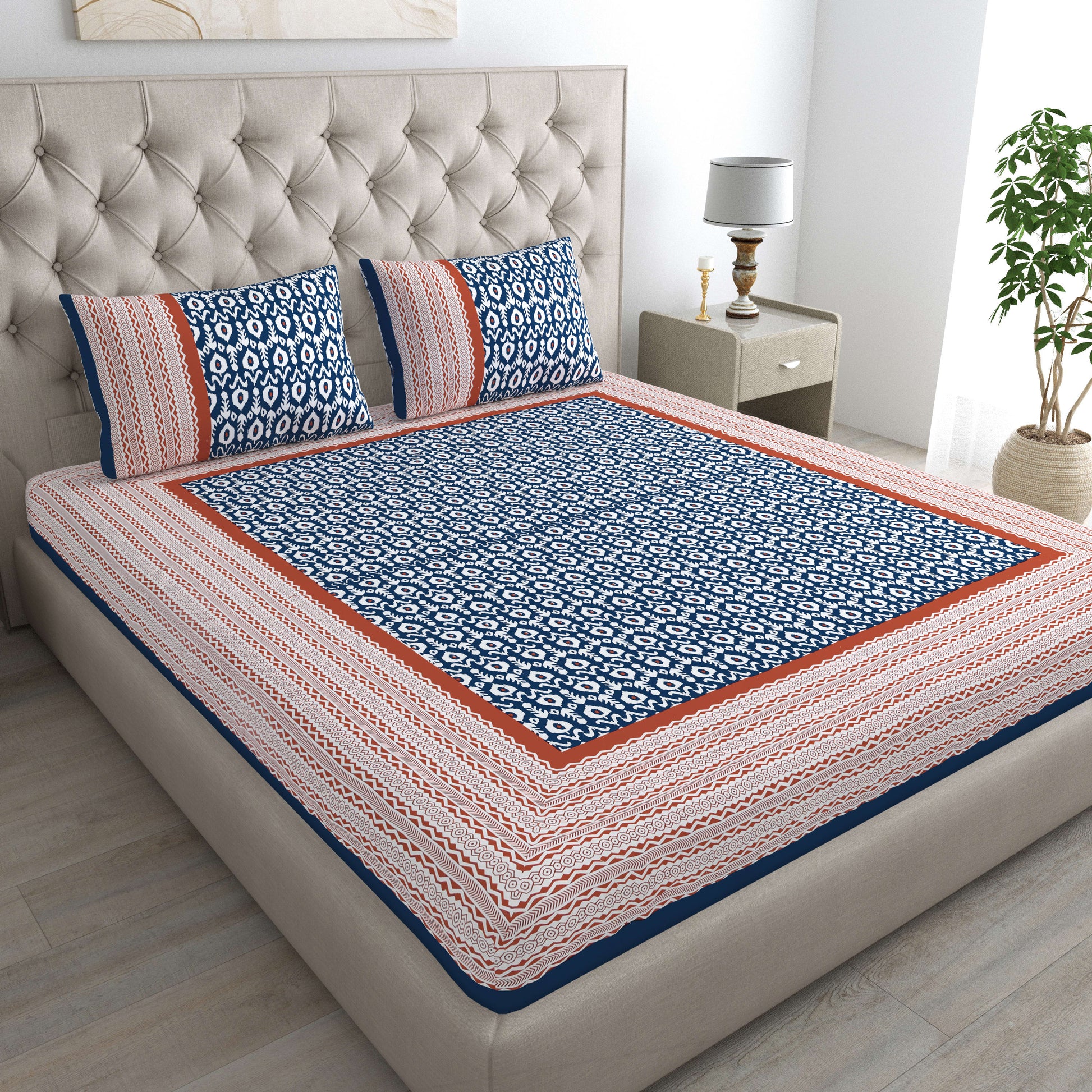 Rajasthani Jaipuri Traditional Double Bed Bedsheet with 2 Pillow Covers -